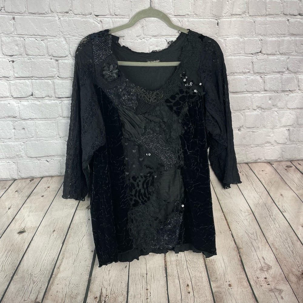 Lee Andersen Size 2X VTG Artsy Patch Velvet Sequin Dark Fairycore Top Blouse